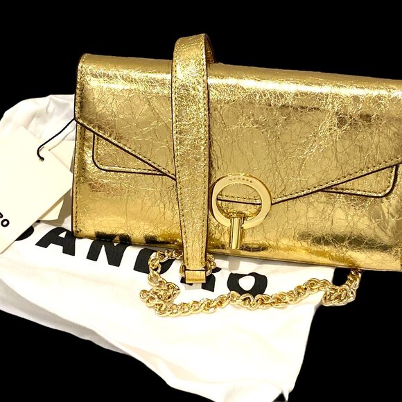 Sandro Paris Gold Leather Metallic-finish Clutch Bag Women's - Picture 1 of 4